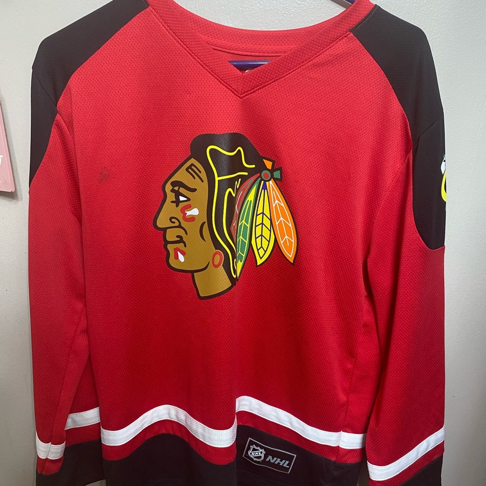 NHL Red and Black V-Neck Sweater with Team Emblem